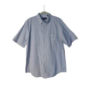 Chaps Button Down Shirt Mens Size XL Blue White Striped 100% Cotton Seer Sucker